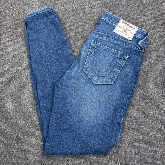 True Religion Halle Mid Rise Super Skinny Jeans Womens 28 Blue Stretch Denim - Picture 1 of 14